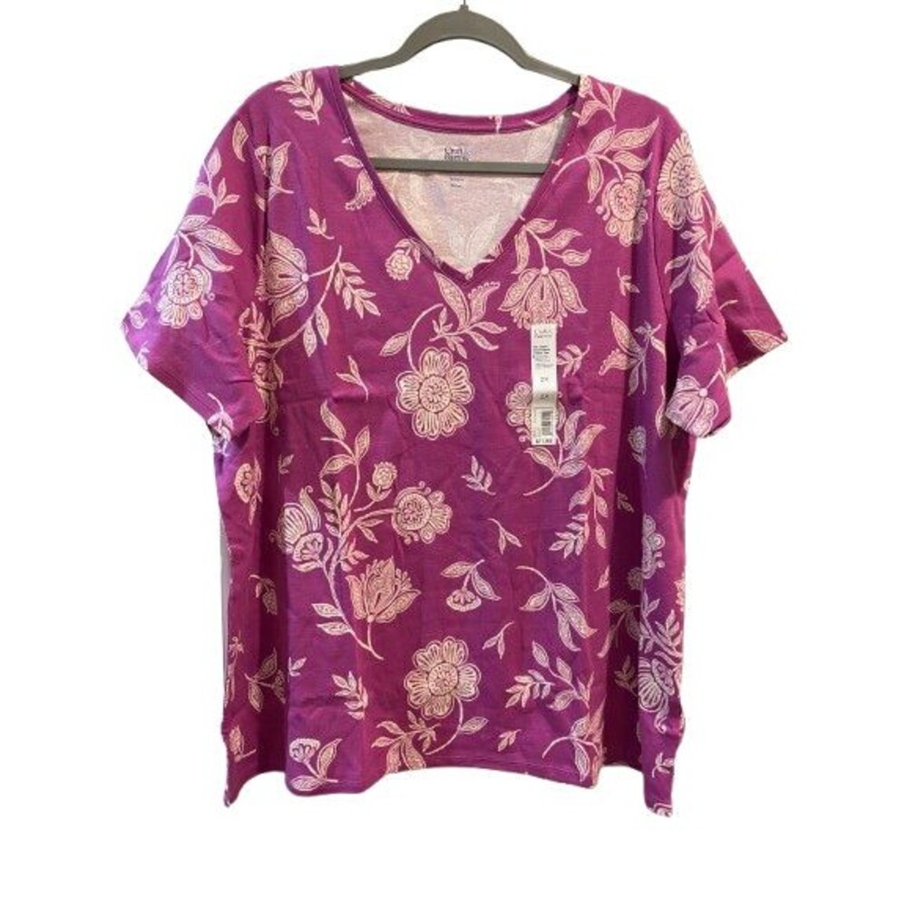 Women's 2X T-Shirt Croft & Barrow Cotton Short Sleeve V-neck Classic Tee